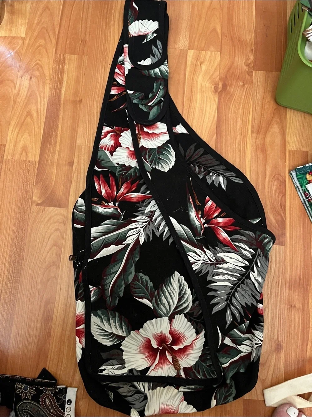Kad Creations Hawaii Tropical Floral Sling Bag in Black, Red & Green